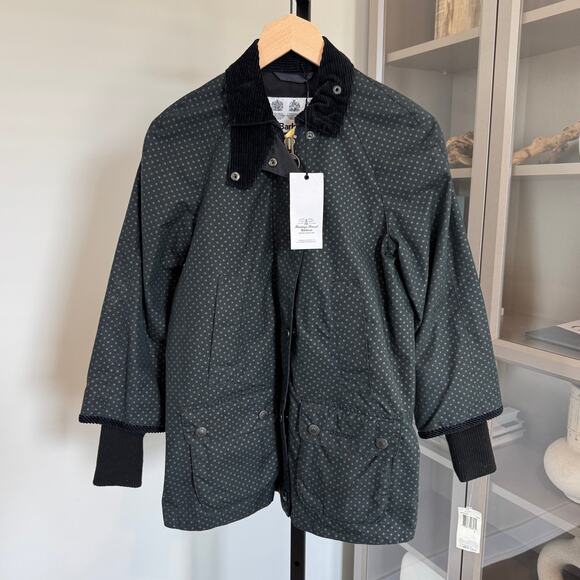 Barbour Bedale Rain Jacket NEW Waxed Cotton Polka Dot Spot Print Black Green 4